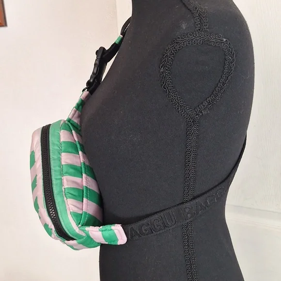 BAGGU Pink Green Awning Stripe Puffy Fanny Pack - Picture 4 of 13